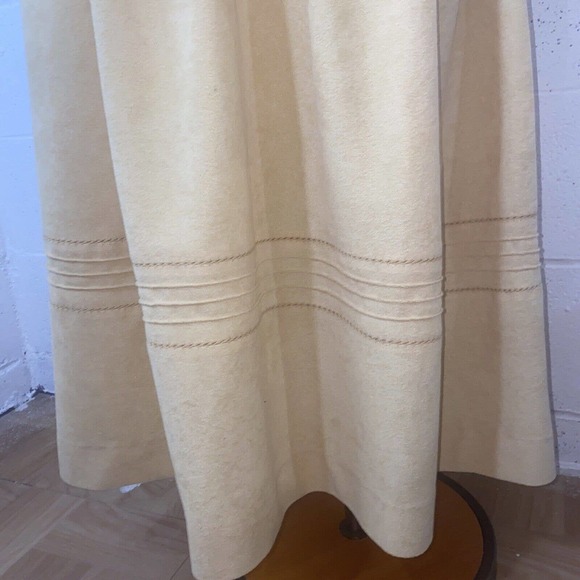 Vintage Herman Marcus 60s Yellow Size 14 Mock Suede Mid Mod belted Fall dress - Picture 3 of 11